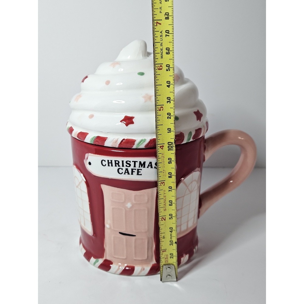 Christmas Cafe Lidded Mug 3D Whipped Cream Ceramic Holiday‎ Cocoa Cup Coffee Tea - Picture 7 of 7